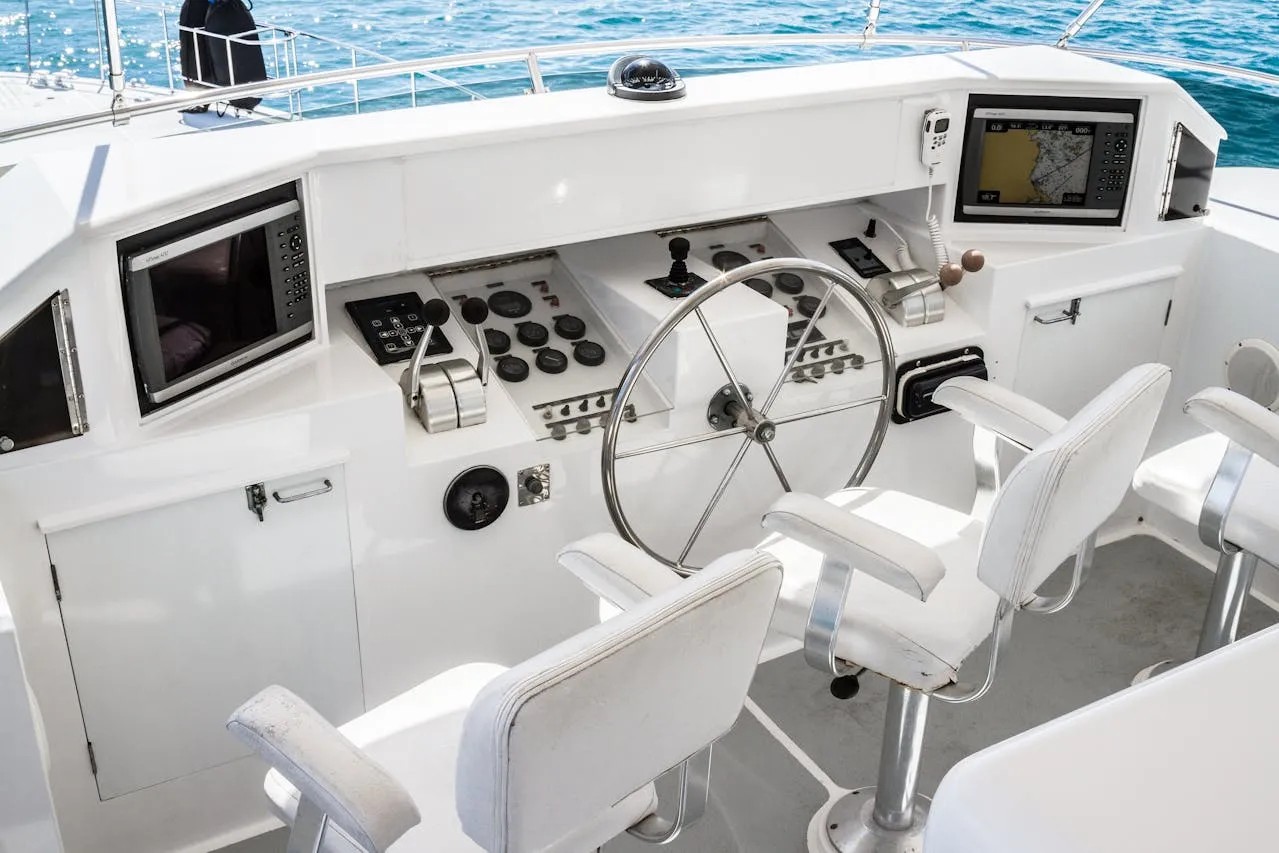 The yacht is on the sea.