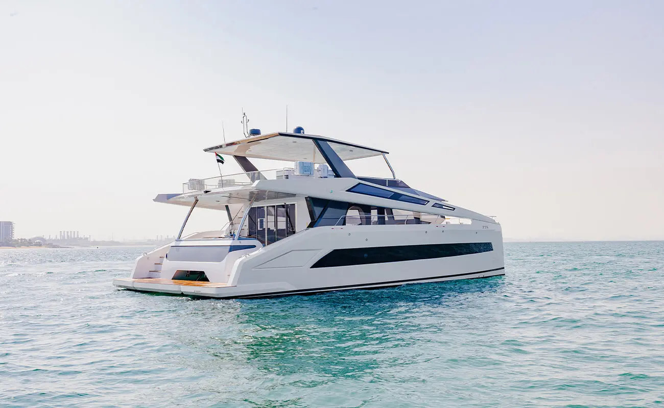 The yacht is on the sea.