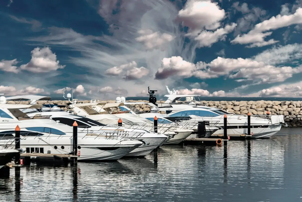 Luxury yachts docked at the pier